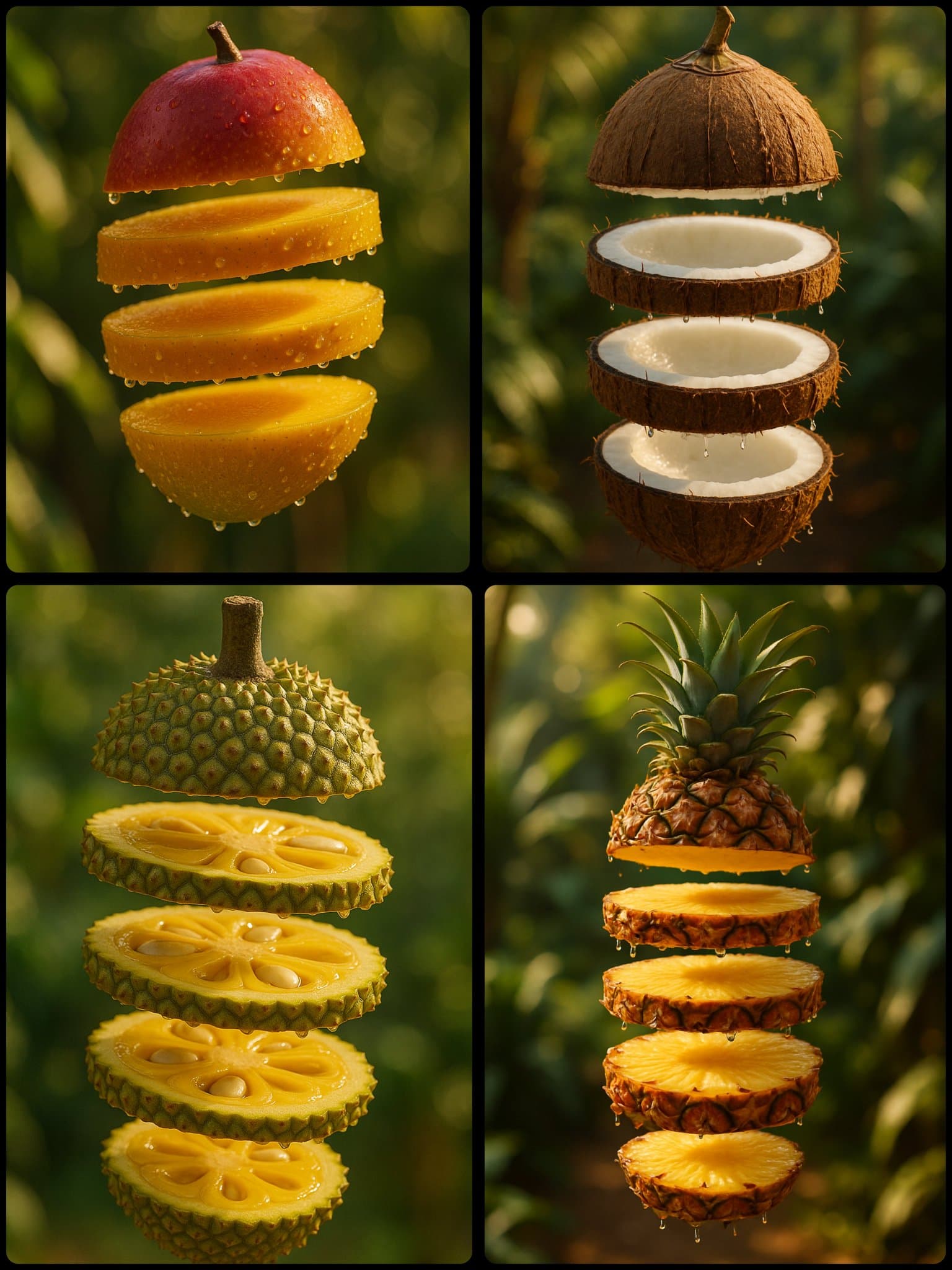 Create floating sliced fruits (interior, landscape)