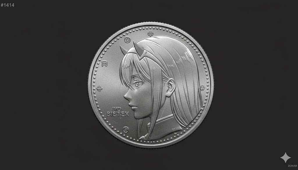 A refined character metal coin (minimalist, photography)