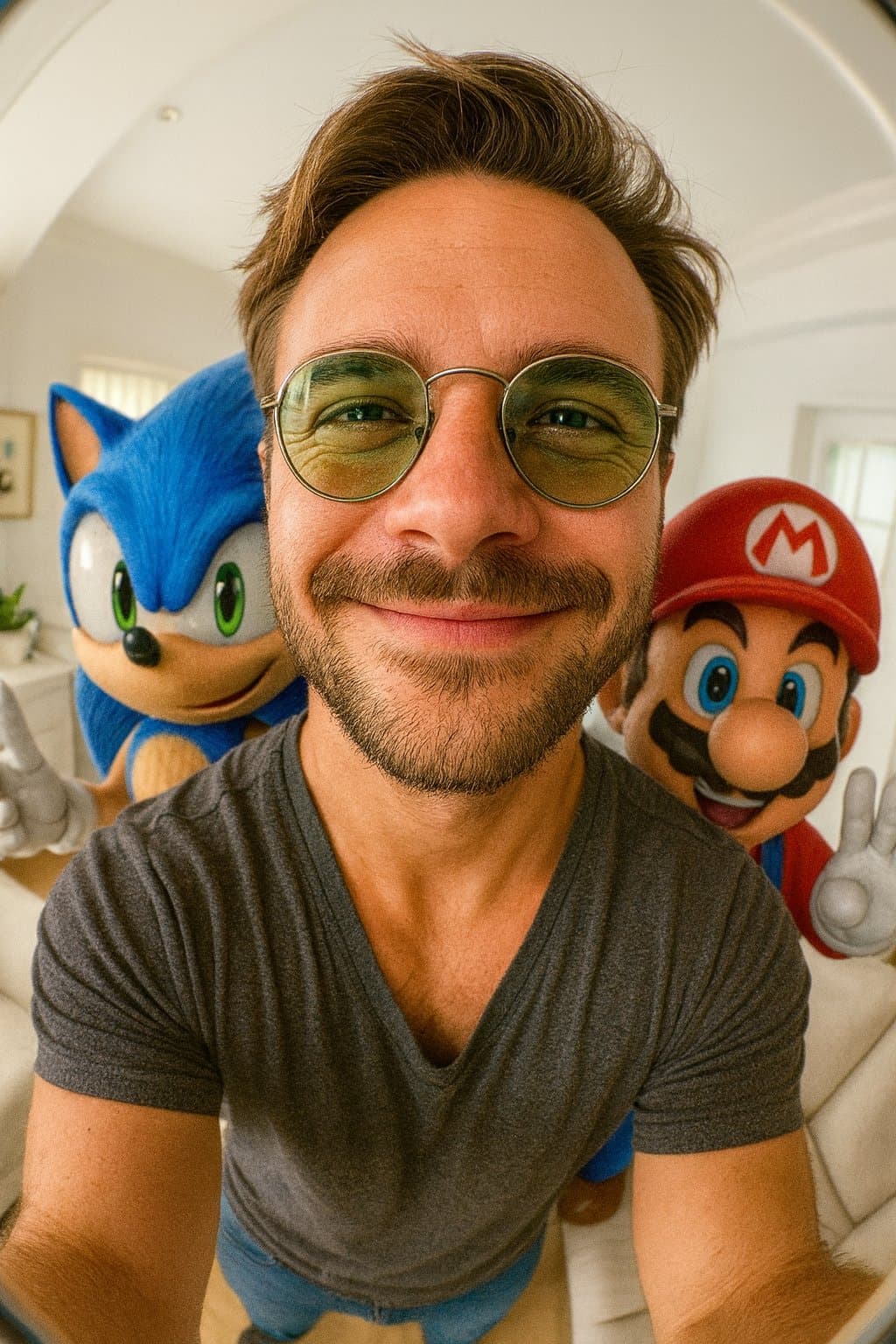 Taking a photo with Sonic and Mario (landscape, portrait)