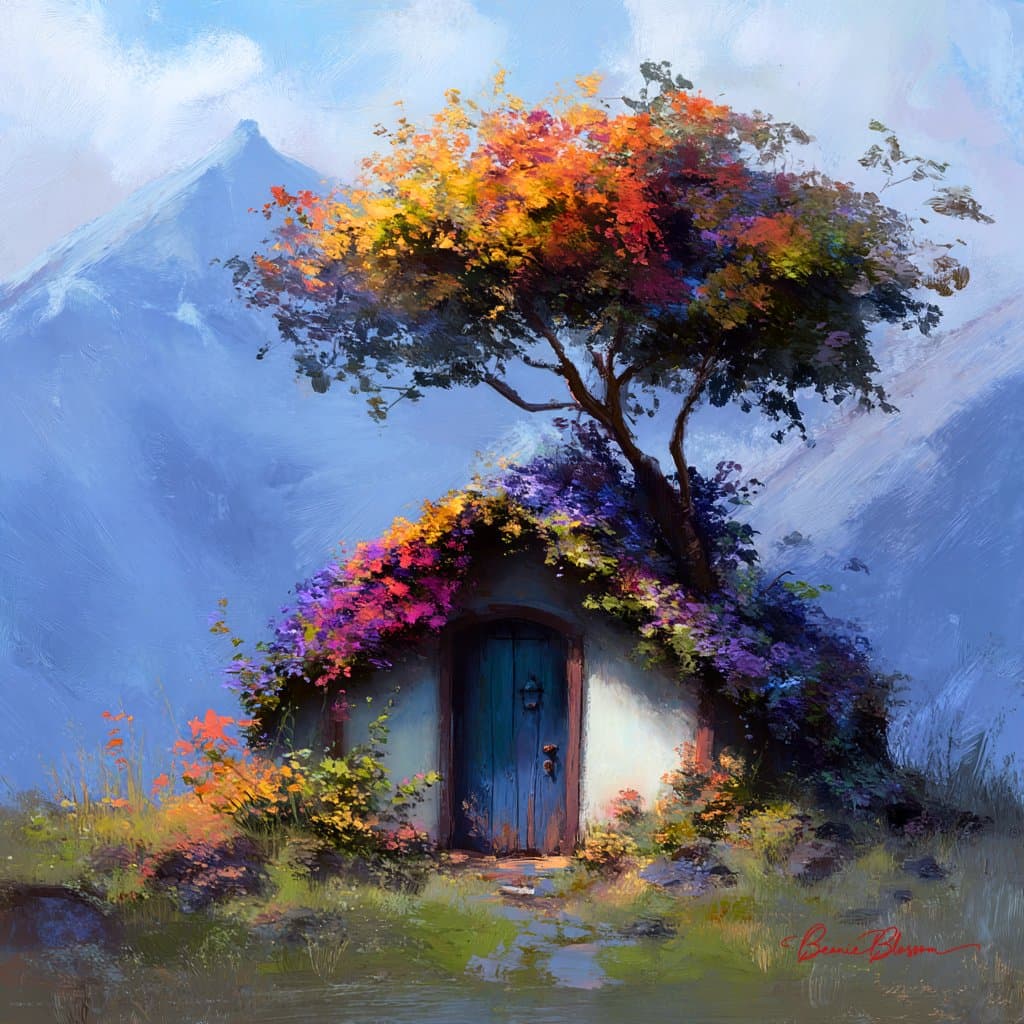 A small house made of flowers (fantasy, nature)