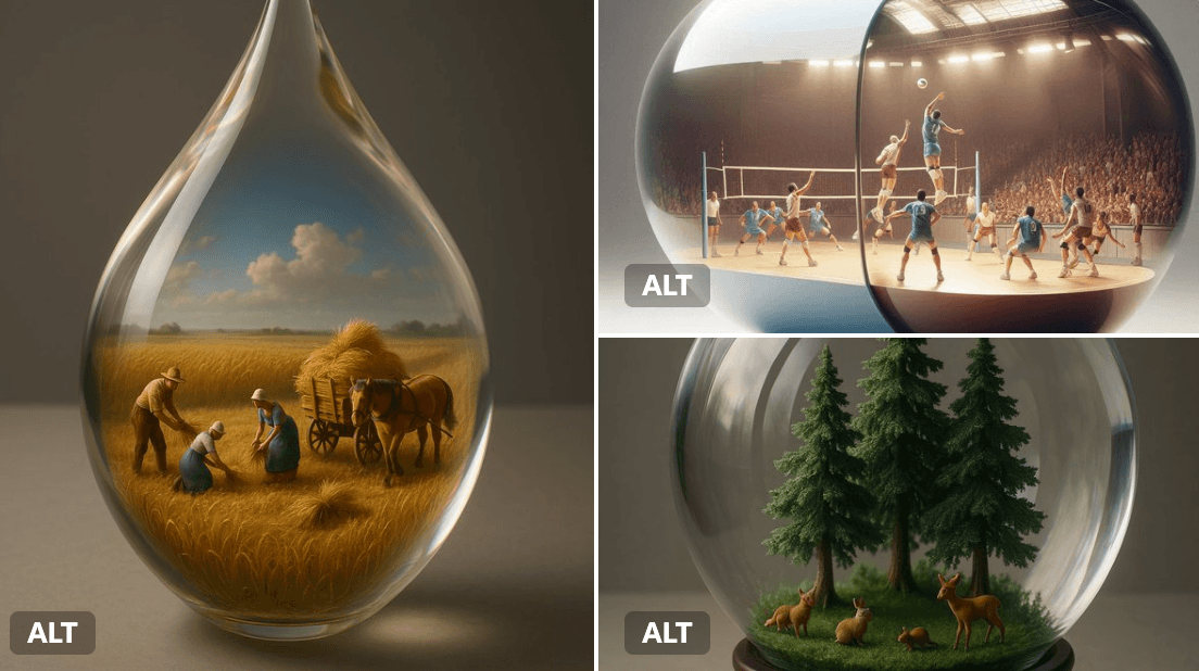 Inside the transparent container lies a miniature 3D world. (futuristic, sci-fi)