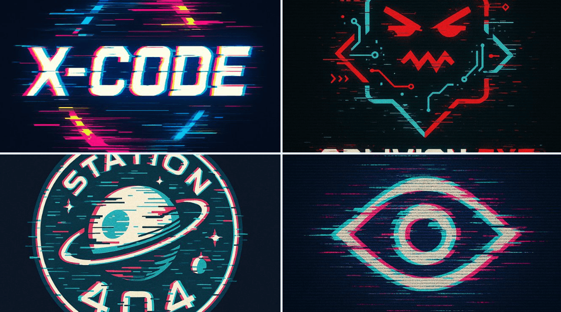 Glitch Vector Logo Style (futuristic, neon)