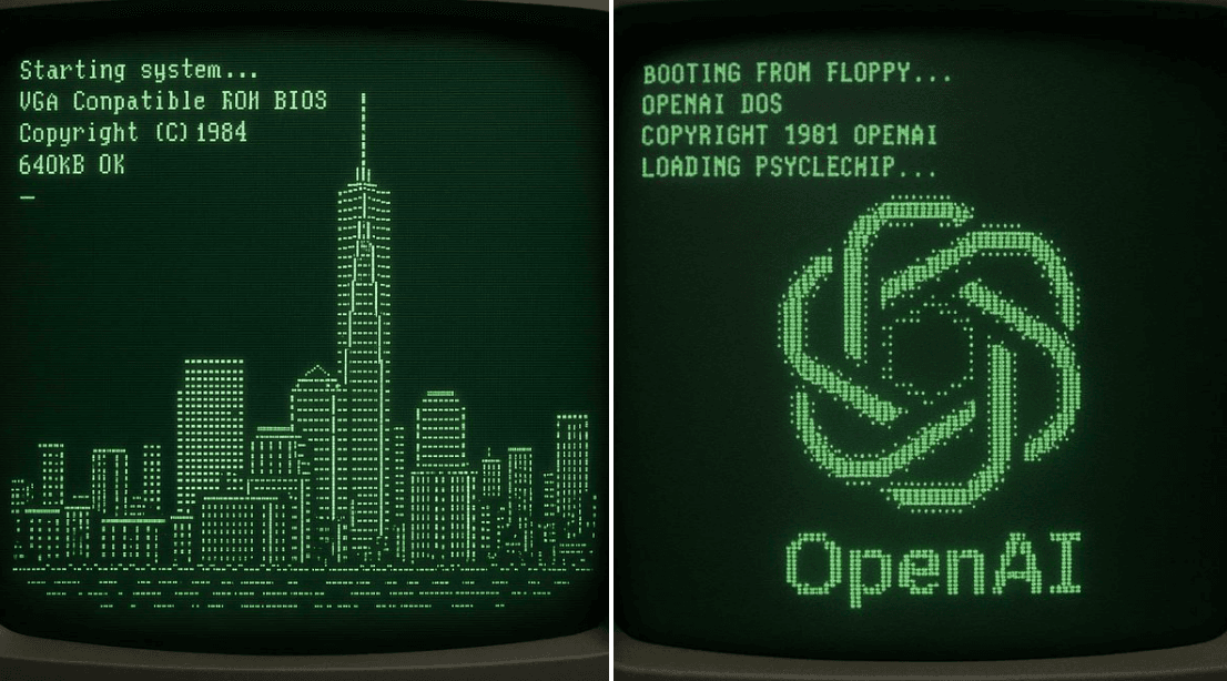 Retro Computer Boot Screen Rendered as ASCII Art (architecture, retro)