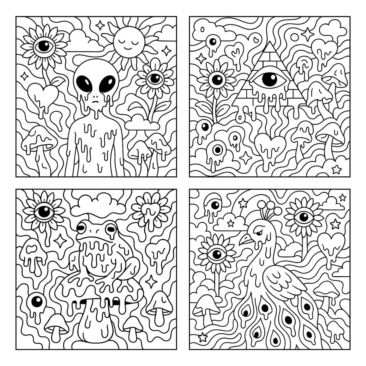 Surreal black and white color pages