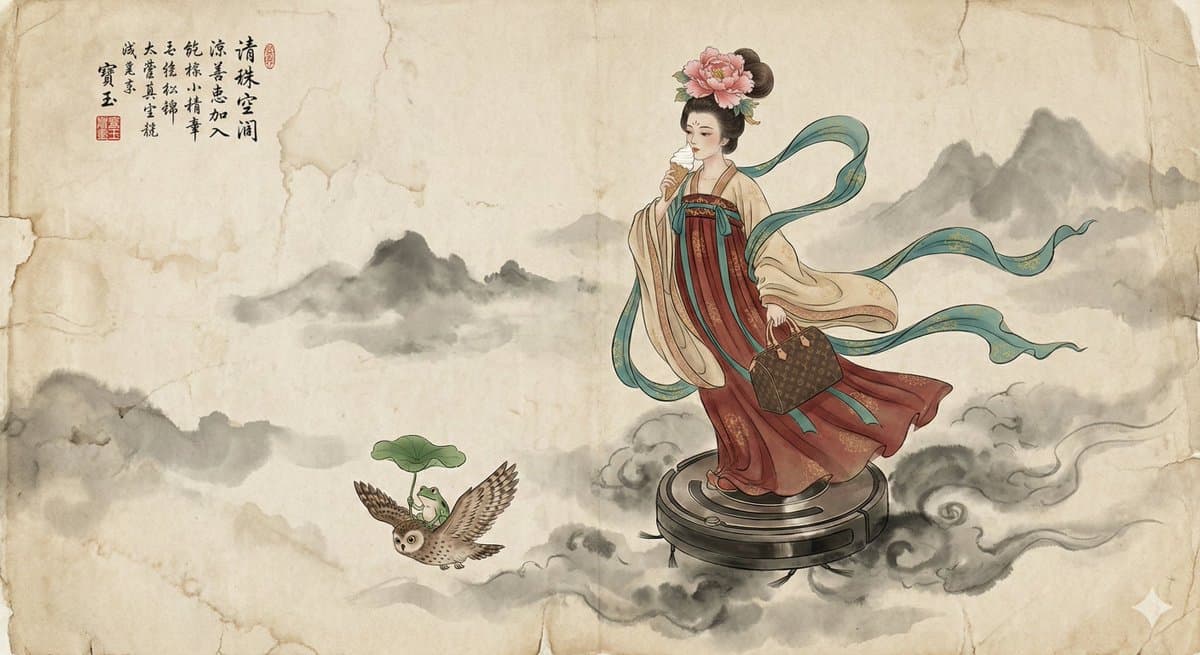 Traditional Chinese Gongbi ink wash painting - Celestial Maiden