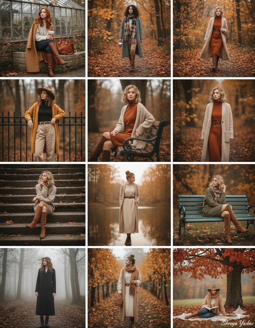 A 12-photo autumn fashion collage of independent images