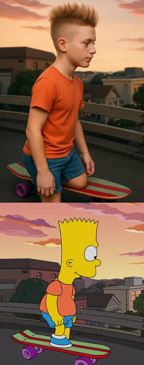 Cartoon character transformed into hyper-realistic human