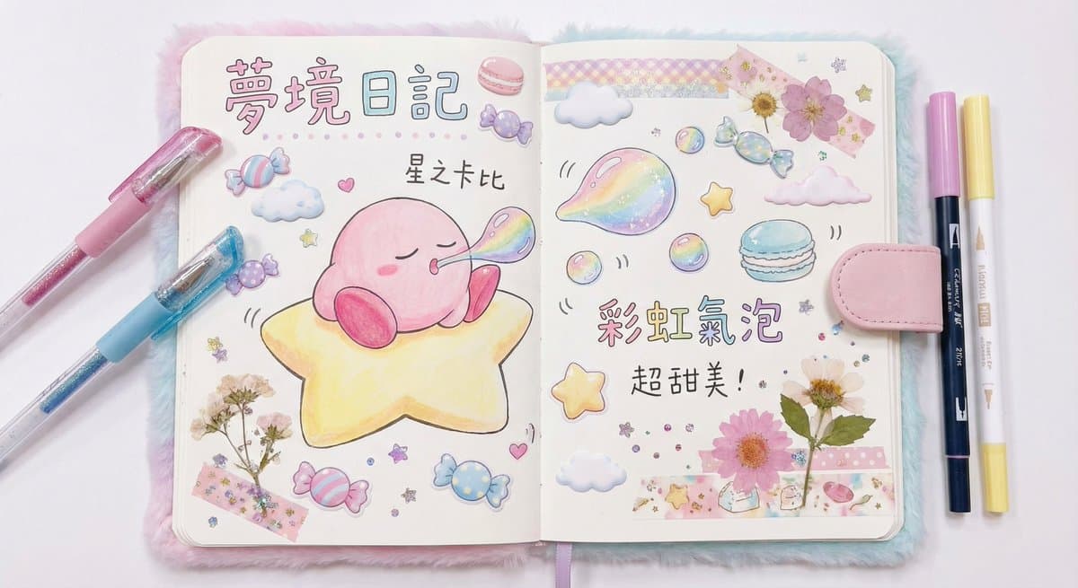 Pink Kirby blowing bubbles