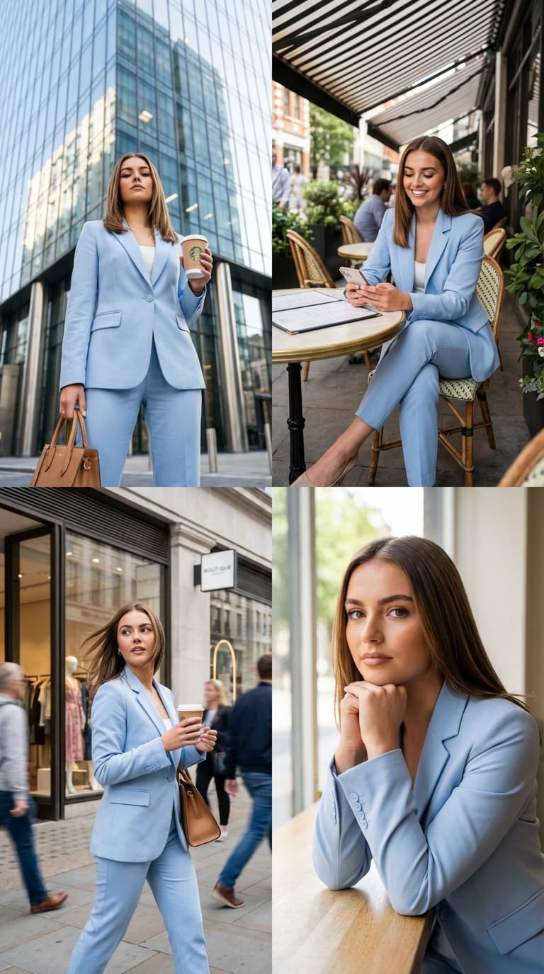 Cuatro escenas de vida cotidiana moderna combinadas en un collage visualmente continuo