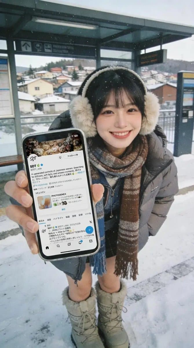 Frau zeigt Fotos auf ihrem Handy